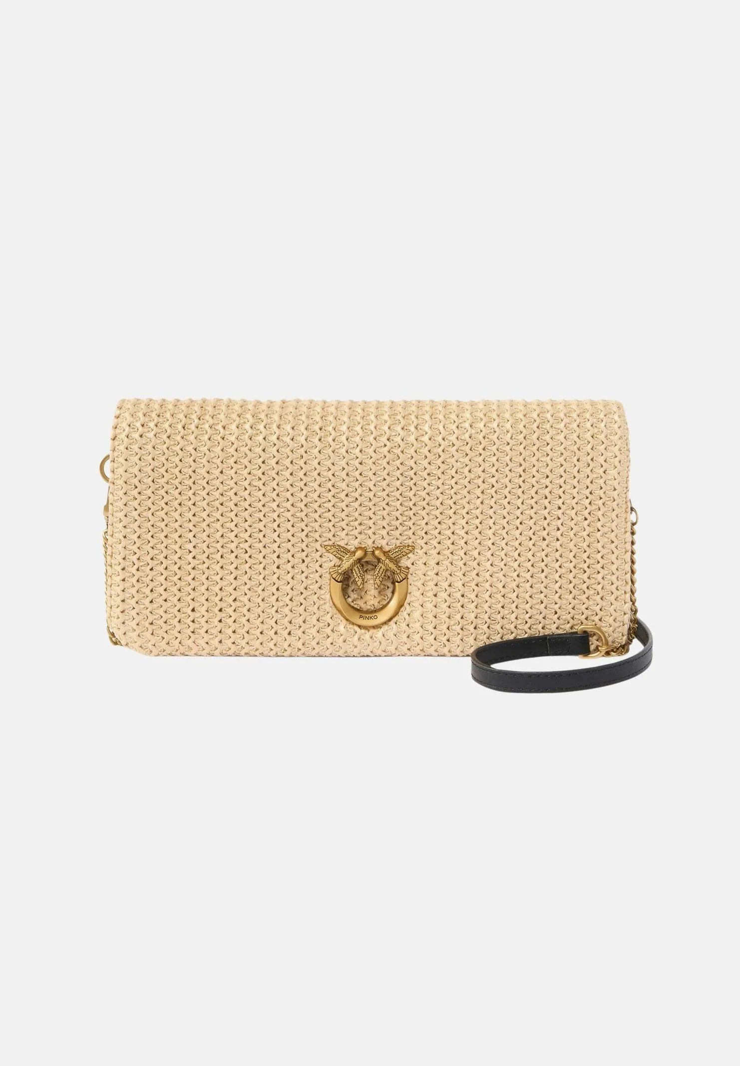 Image of PINKO Pochette Love Bag Click Soft Horizontal Mini in rafia beige da donna