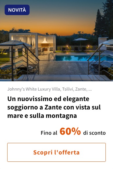 Un nuovissimo ed elegante soggiorno a Zante con vista sul mare e sulla montagna