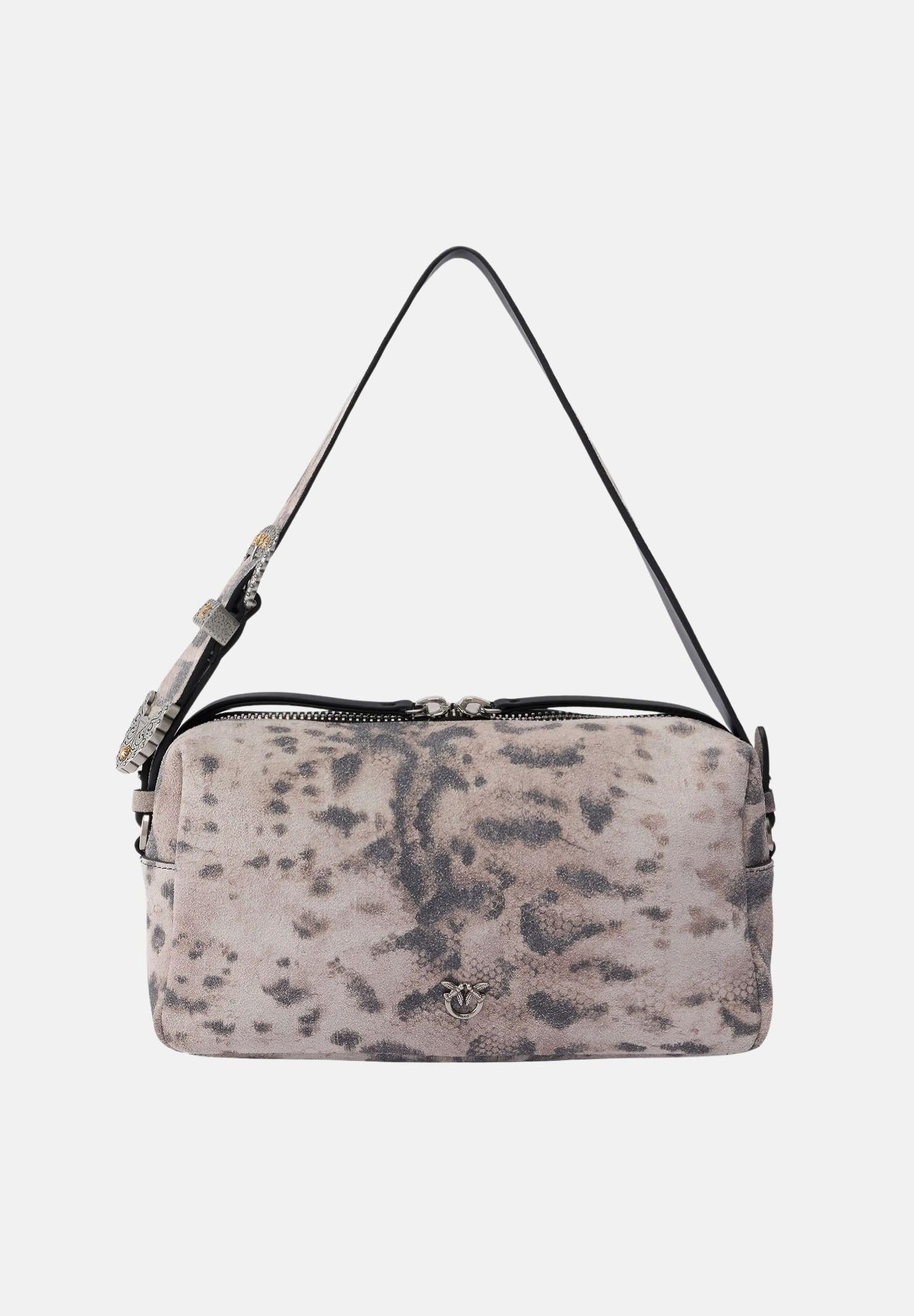 Image of PINKO Borsa a spalla Tricotte grigia da donna con stampa animalier effetto pitone