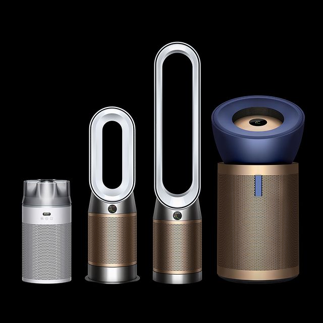 A range of Dyson air purifiers.