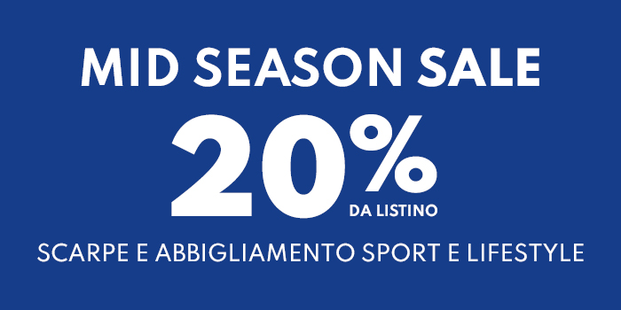 Mid-season sale banner: 20% off list price on sports shoes and lifestyle clothing