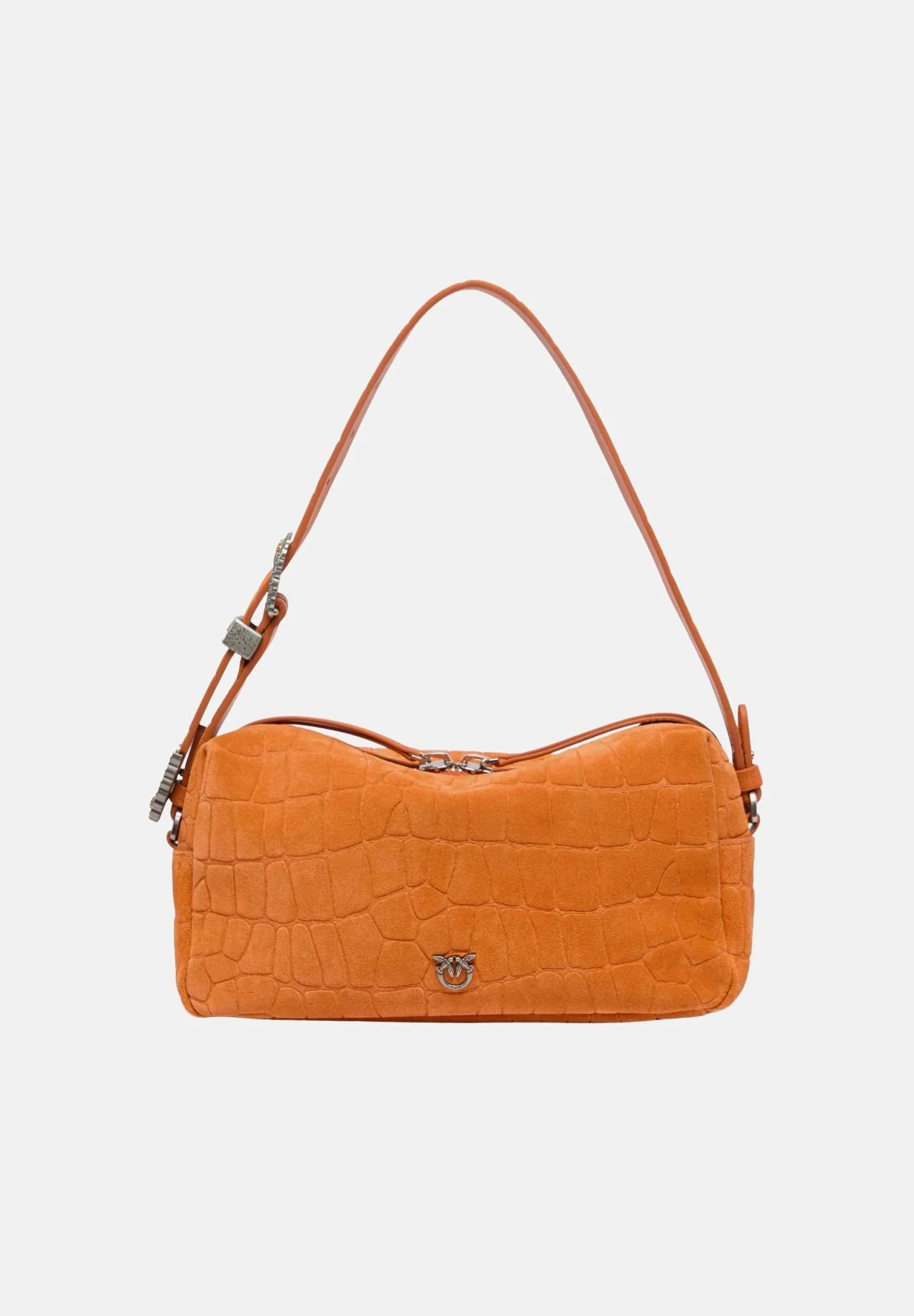 Image of PINKO Borsa a spalla arancione da donna in pelle stampa coccodrillo