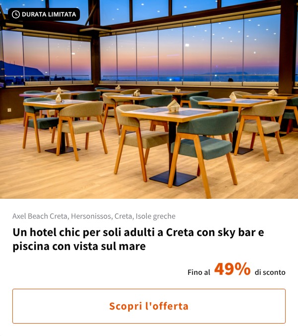 Un hotel chic per soli adulti a Creta con sky bar e piscina con vista sul mare