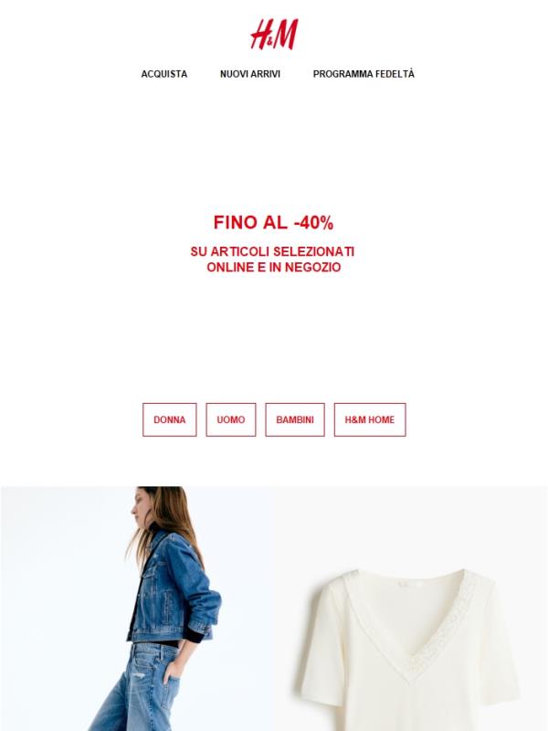 Fino al -40% online e in negozio