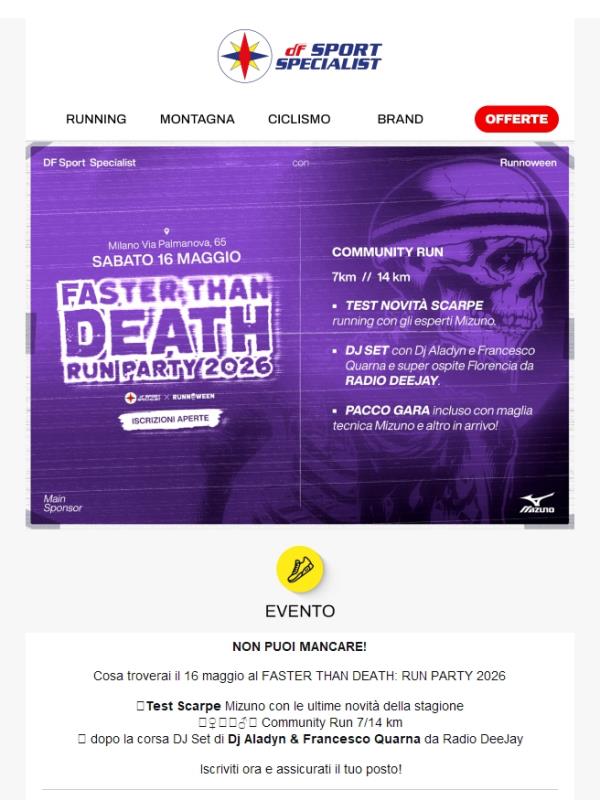 Iscriviti ora alla Faster than Death Run Party: corsa, musica e ospiti d'eccezione!