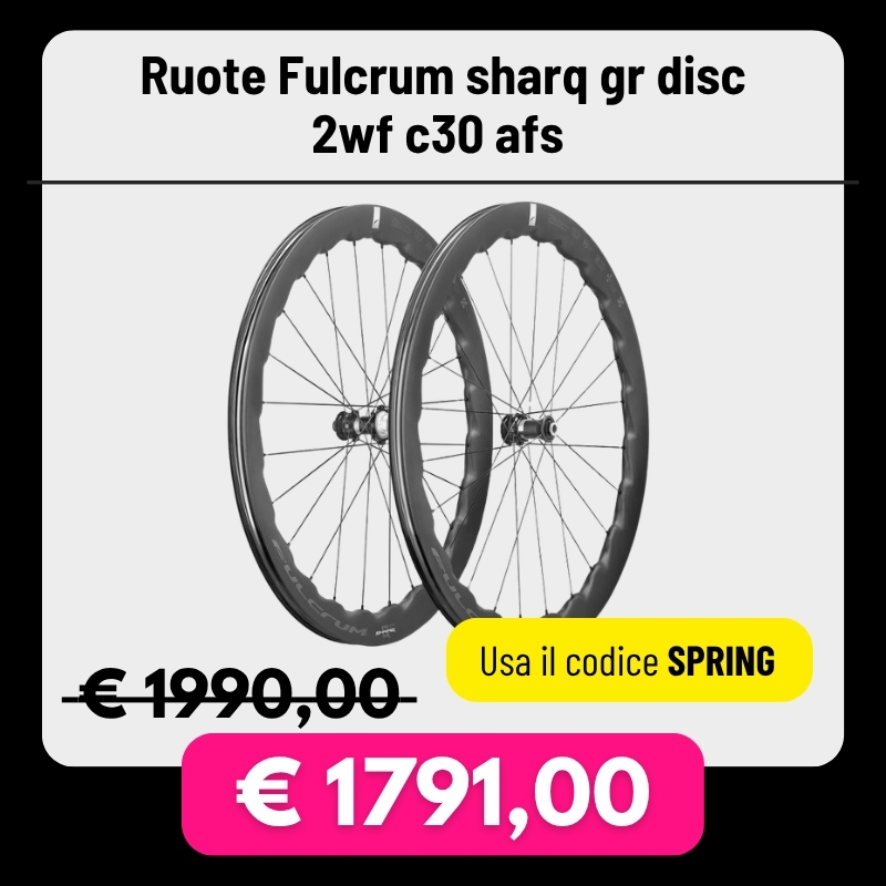 Pair of Fulcrum Sharq GR disc 2WF C30 AFS wheels, original €1990 crossed out, discounted €1791, yellow Use code SPRING