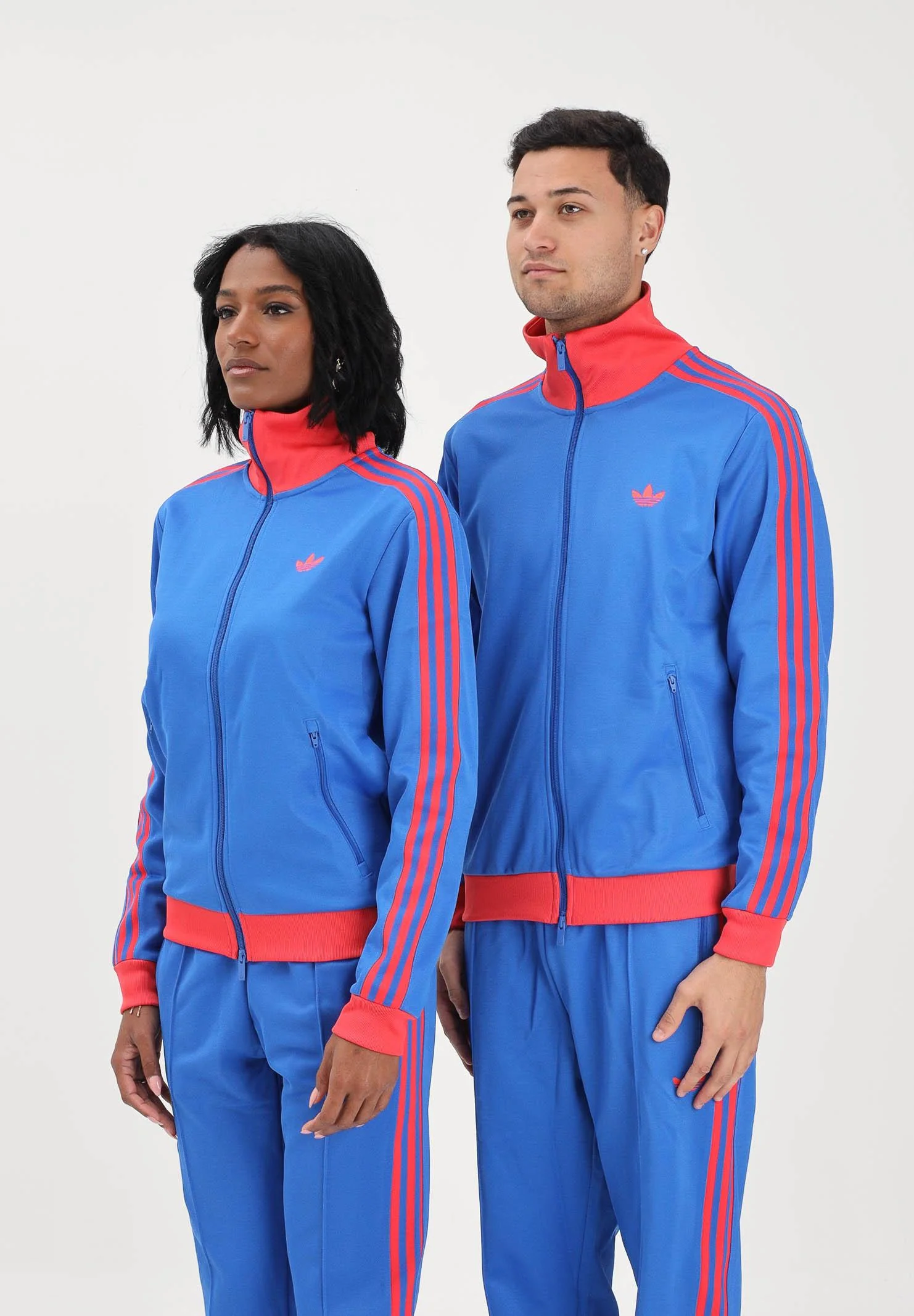 Image of ADIDAS ORIGINALS Felpa con zip CLASSIC blu e rosso per uomo e donna
