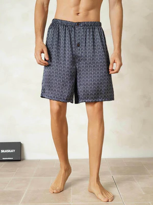 Image of Seta Pura Vita Elastica Navy Stampa Gingko Uomo Pigiama Shorts