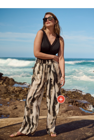 Pantaloni in raso con stampa, taglio della gamba ampio e cintura elastica