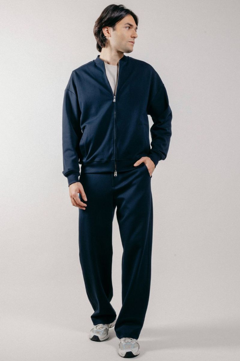 Giubbotto Bomber Loose Fit in Interlock Navy