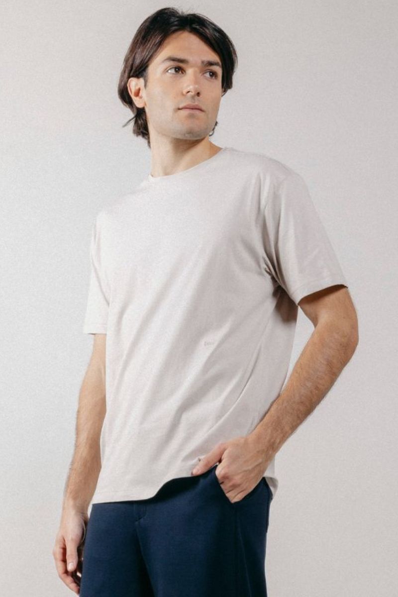 T-Shirt Girocollo in Jersey Beige