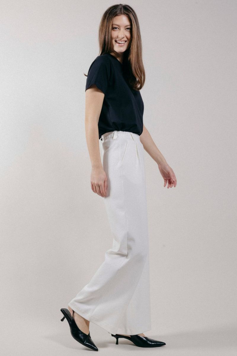 Pantalone Palazzo Loose Fit in Interlock White