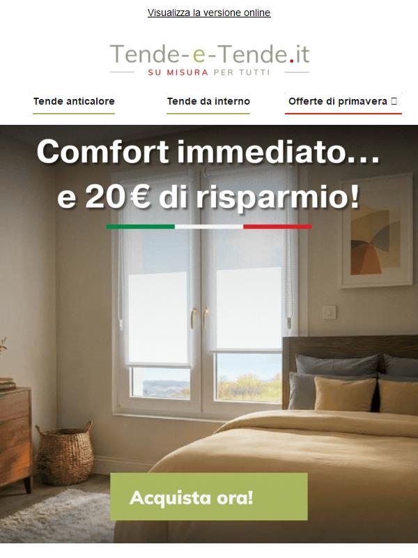 20€ di sconto su TUTTE le nostre tende a rullo!