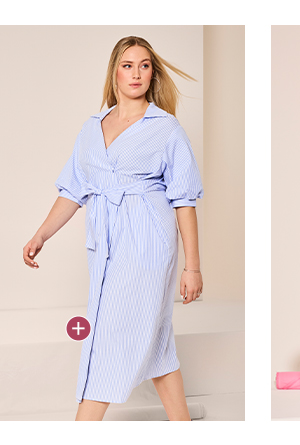 Maxi abito dal taglio oversize con righe, collo da camicia e maniche a 3/4