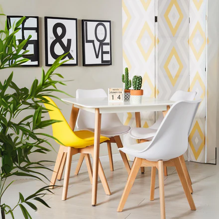 Tavolo da Pranzo Quadrato Ripiano in MDF Verniciato Lucido Gambe in Legno di Faggio - 80x80 cm