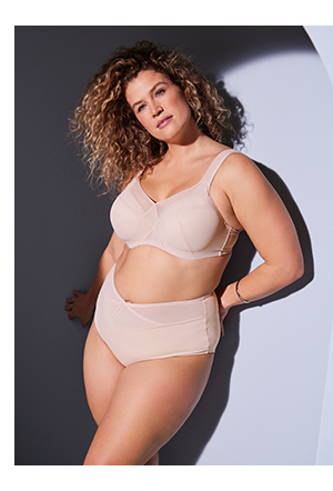 Reggiseno con ferretto, coppe morbide, inserto di mesh, coppa C-E