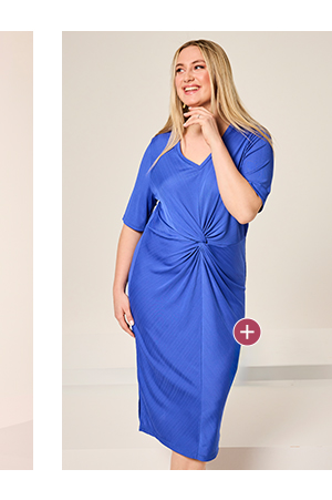 Abito di jersey con drappeggio, scollo a V e mezze maniche