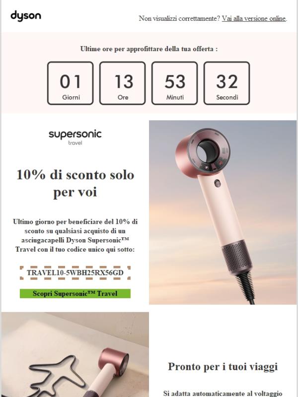 Ultimo giorno: 10% di sconto sul nuovo Dyson Supersonic™ Travel