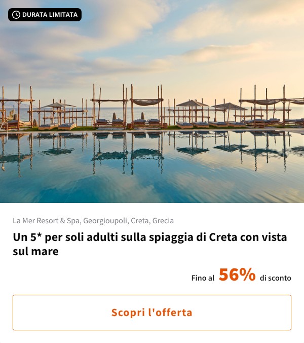 Un 5* per soli adulti sulla spiaggia di Creta con vista sul mare