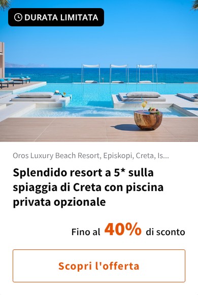 Splendido resort a 5* sulla spiaggia di Creta con piscina privata opzionale