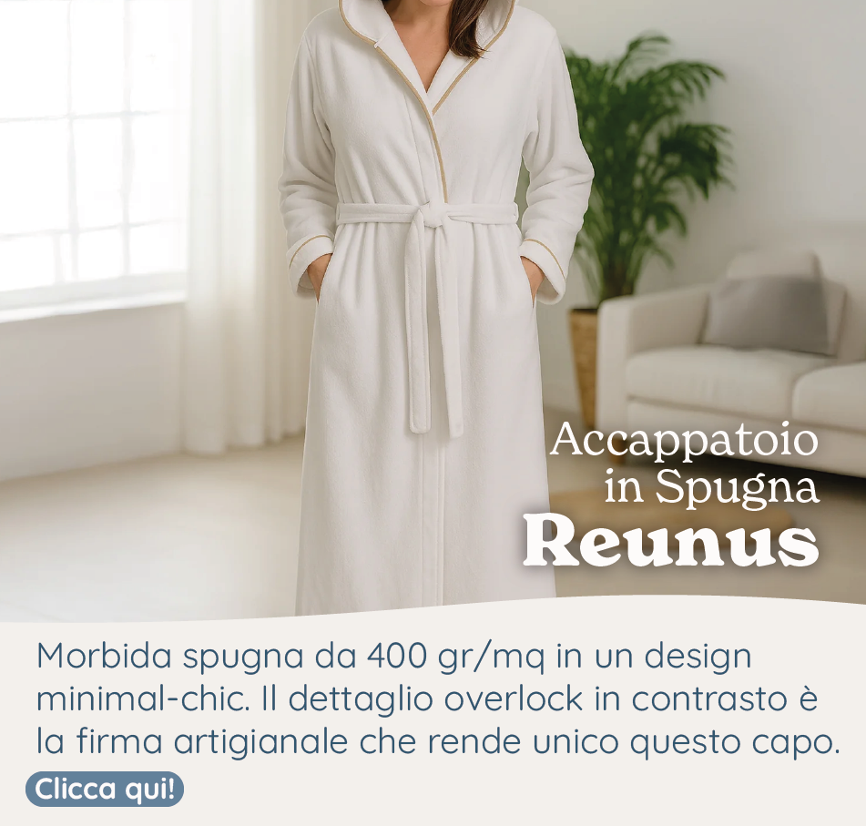 Accappatoio in Spugna con Cappuccio e finiture Overlock - Reunus