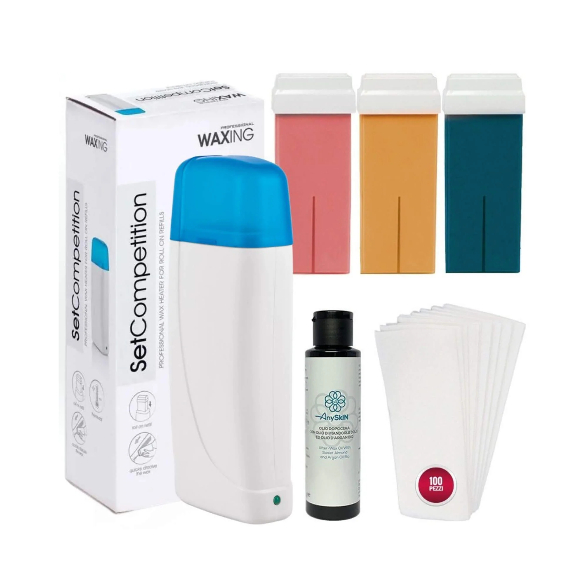 Image of Offerta Kit Depilazione ANYSKIN con Scaldacera Rullo + 3 Ricariche + 100 Strisce + Dopocera.