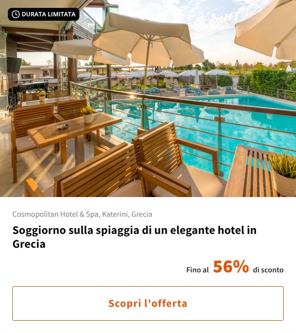 Soggiorno sulla spiaggia di un elegante hotel in Grecia