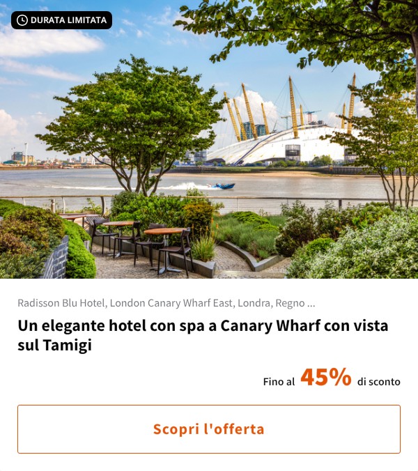 Un elegante hotel con spa a Canary Wharf con vista sul Tamigi