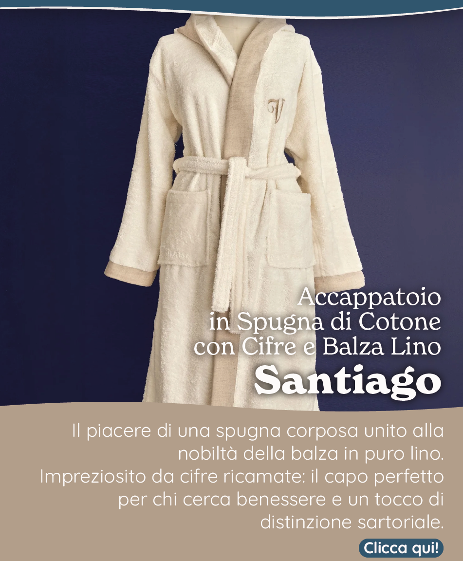 Accappatoio con Cappuccio in Spugna di Cotone con Cifre e Balza Lino - Santiago