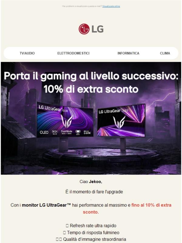 ⏳ Ultima chance: -10% sui Monitor Gaming UltraGear