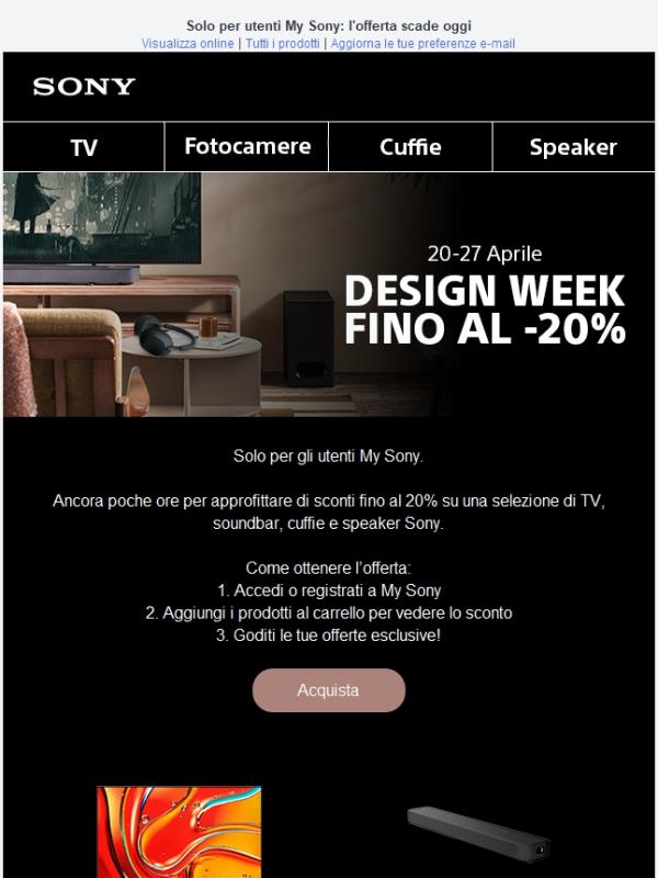 Ancora poche ore per avere fino -20% per la Design Week su TV, cuffie e speaker