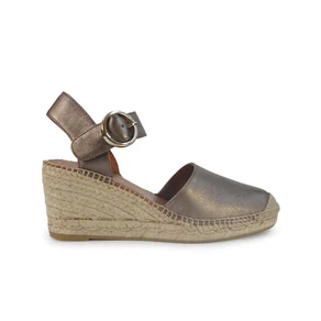 Viguera Espadrillas Alpargatas Donna con Cinturino in Pelle Laminata Fumo