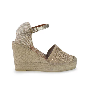 Viguera Espadrillas Alpargatas Donna con Cinturino in Pelle eTessuto Beige Multi
