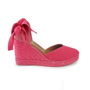 Viguera Espadrillas Alpargatas Donna con Lacci Lunghi in Lino Fuxia