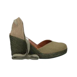 Viguera Espadrillas Alpargatas Donna con Lacci Lunghi in Lino Kaki