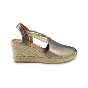 Viguera Espadrillas Alpargatas Donna con Elastici in Pelle Laminata Fumo