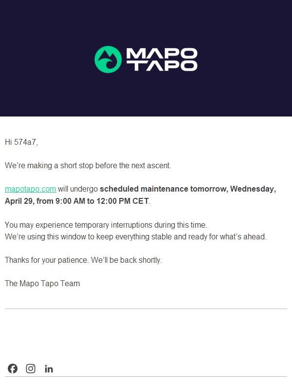 mapotapo.com scheduled maintenance: a brief stop before the next ascent