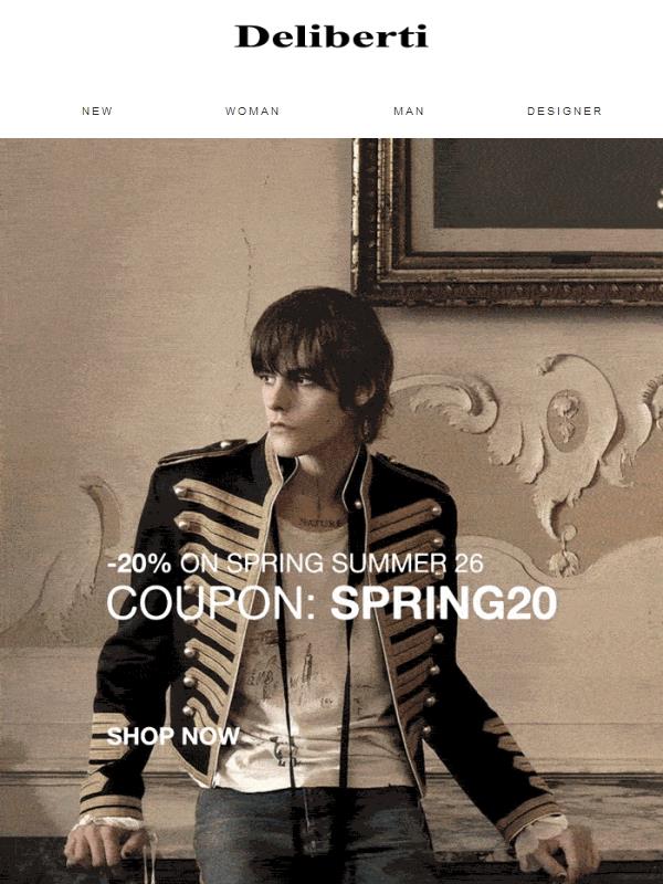 Ricevi il -20% sulla collezione SS26, coupon: SPRING20