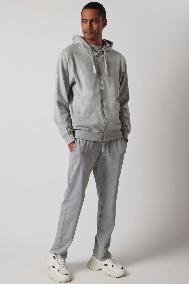 Set Felpa con Cappuccio e Zip + Joggers Grigio Chiaro Melange