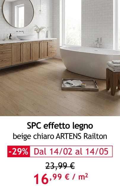 SPC effetto legno beige chiaro 16,99 &euro;/m2 dal 14/02 al 14/05