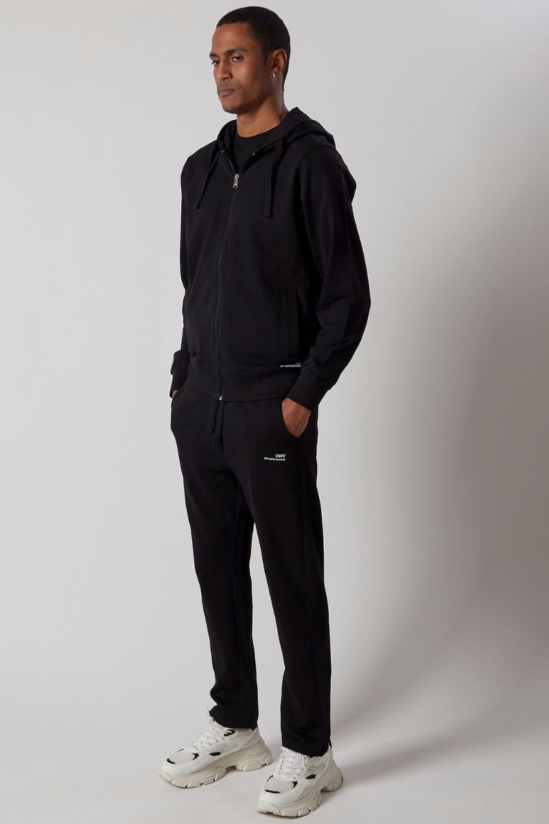 Set Felpa con Cappuccio e Zip + Joggers Nero