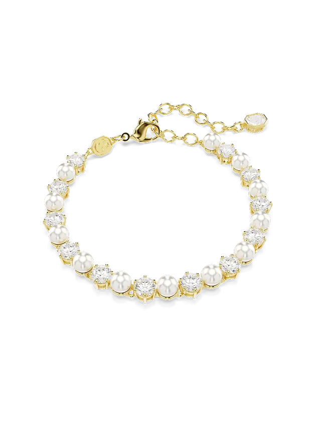 Bracciale Matrix Tennis, Crystal Pearl, Taglio Round, Bianco, Placcato color oro