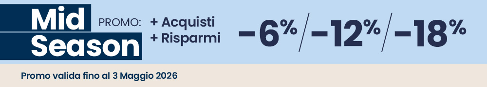 Mid Season promo banner — mid-season sale discounts: -6%, -12%, -18%; offer valid until 3 May 2026