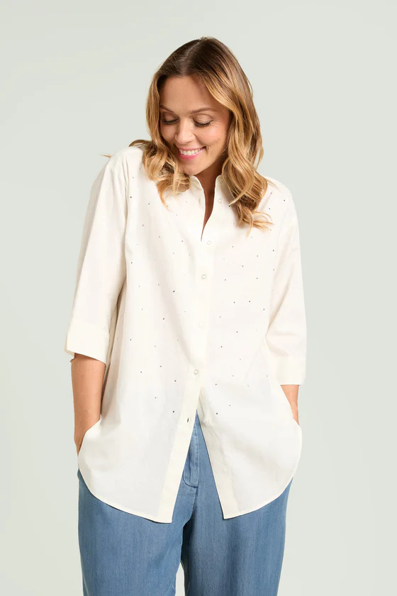 CAMICIA IN LINO VISCOSA CON PUNTI LUCE