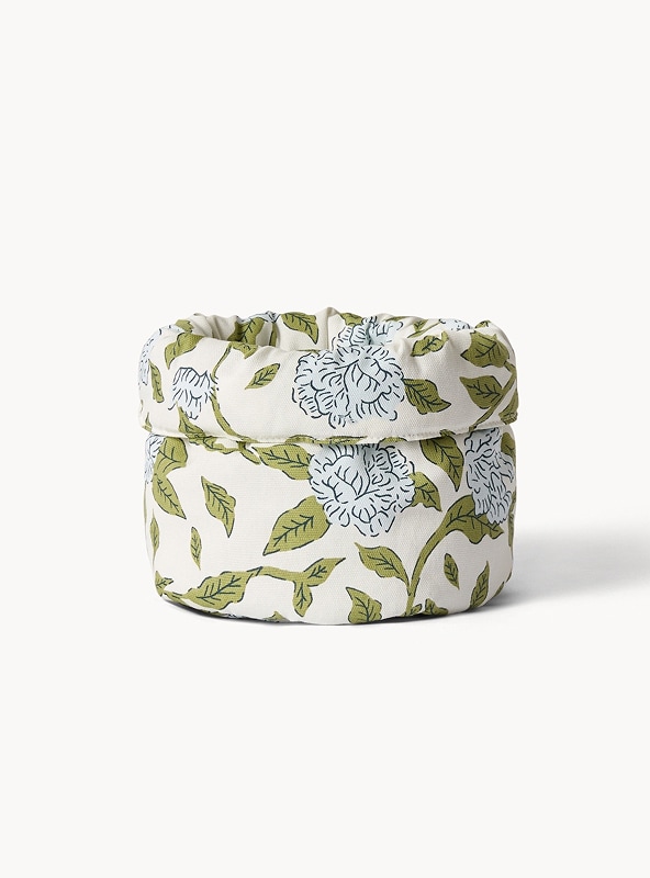 Cestino da cucina in panama di cotone con stampa floreale