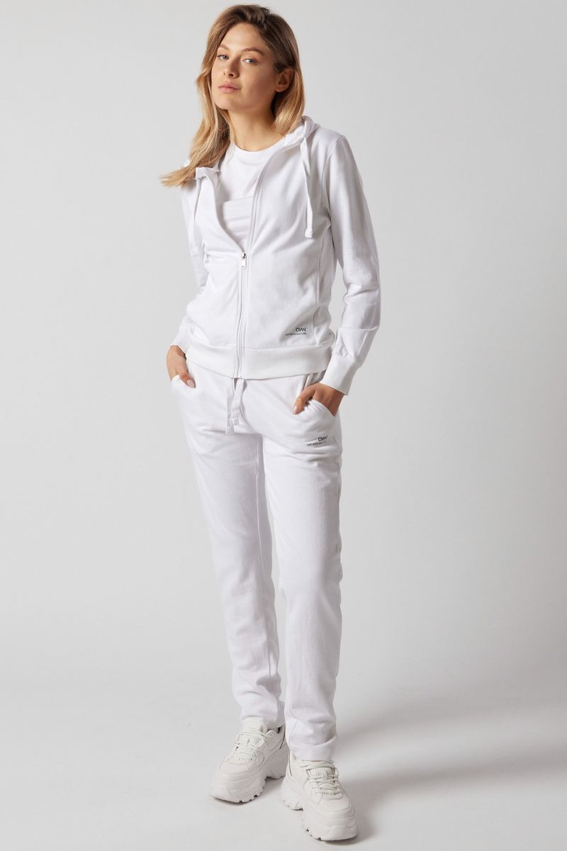 Set Felpa con Cappuccio e Zip + Joggers Bianco