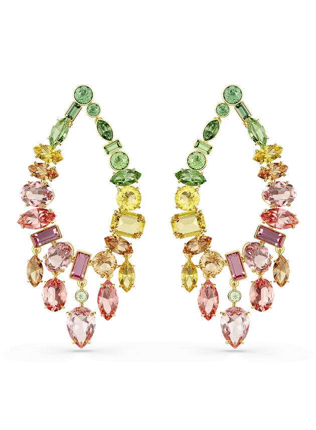Orecchini pendenti Gema, Tagli misti, Chandelier, Multicolore, Placcati color oro