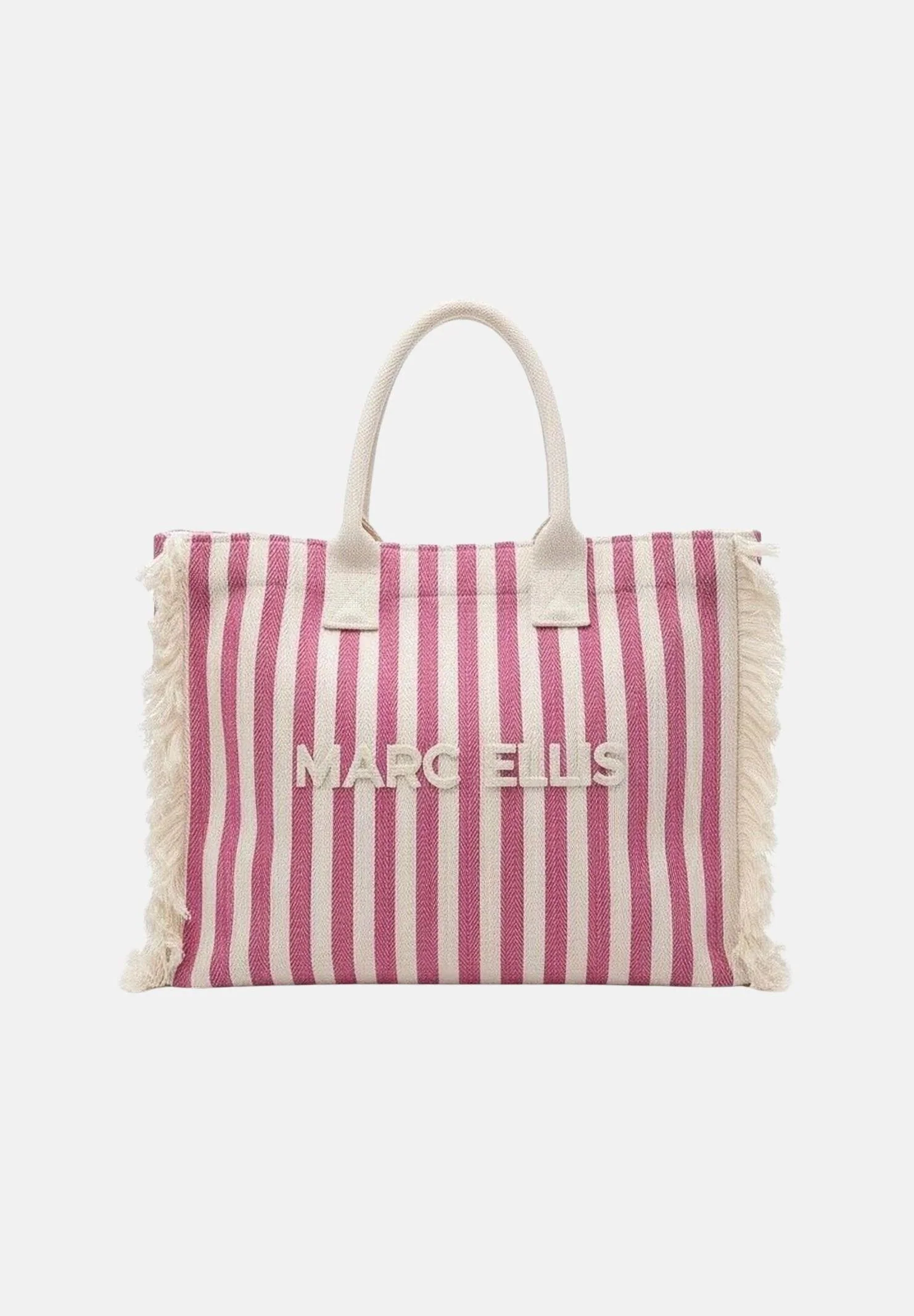Image of MARC ELLIS Borsa mare rosa e panna da donna con motivo a righe e logo