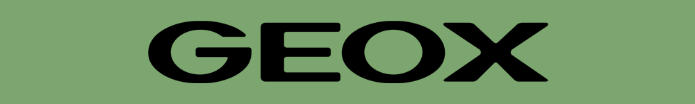 GEOX brand logo in bold black letters on a muted green background