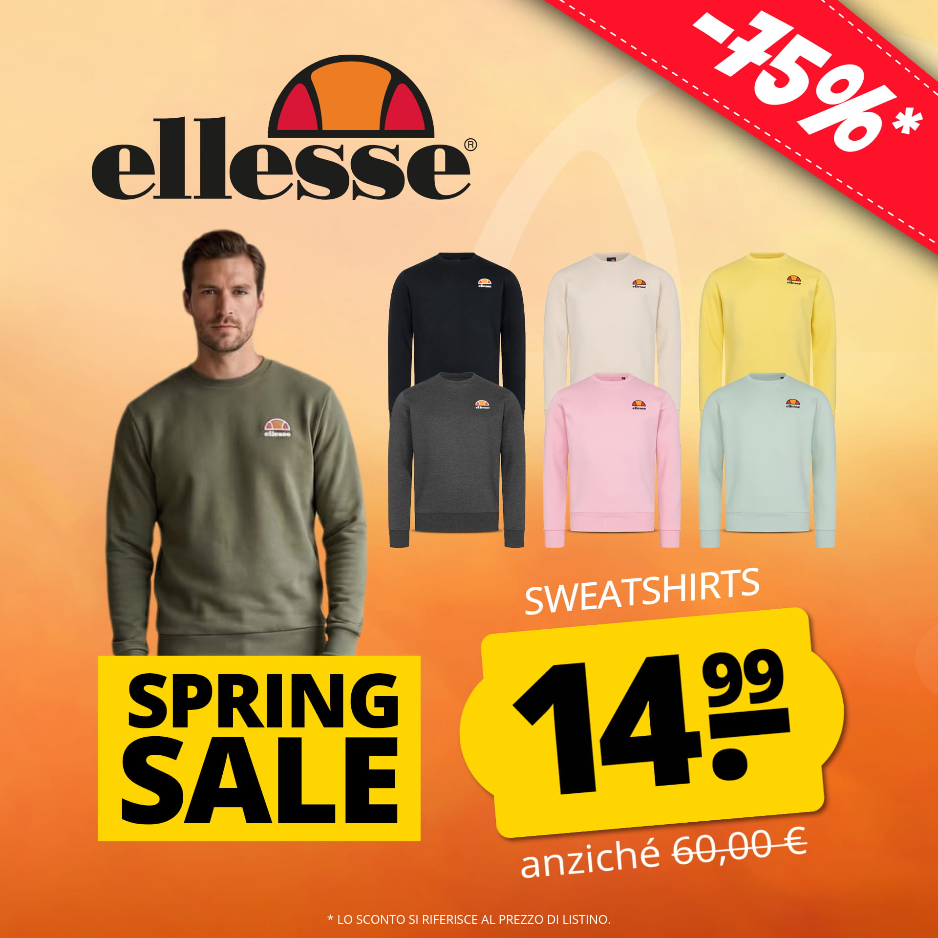 ellesse crew uomo felpa